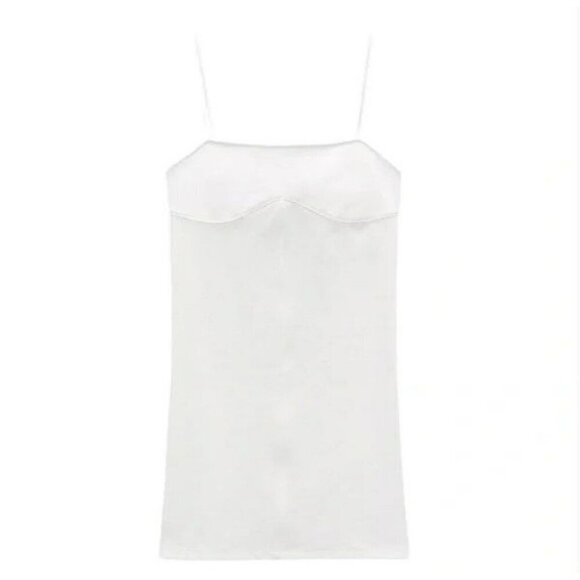2/$30 ZARA Osyter White Strappy Women Medium Mini Dress Square Neck Flared Hem - Picture 2 of 11